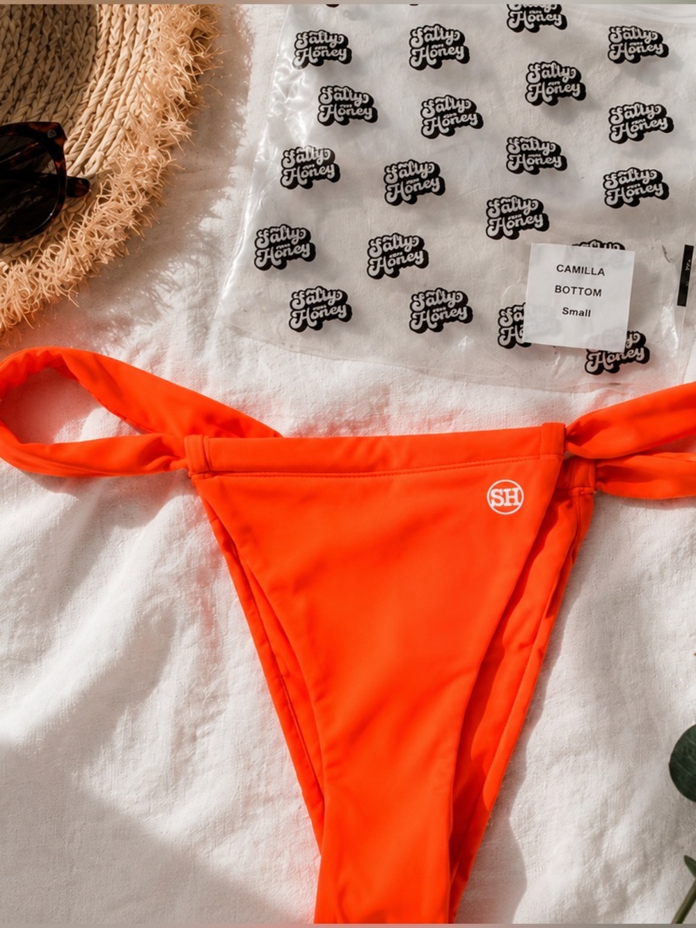 Salty Honey Camilla Bikini Bottom Neon Orange Adjustable Size Small NWT